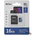 Micro SecureDigital 16GB Netac MicroSD card P500 Standard, retail version w/SD adapter [NT02P500STN-016G-R]