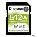 SecureDigital 512Gb Kingston SDS2/512GB {SDXC Class 10 UHS-I U3 Canvas Select Plus}
