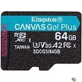 Micro SecureDigital 64Gb Kingston Canvas Go Plus UHS-I U3 A2 (170/70 MB/s) SDCG3/64GBSP