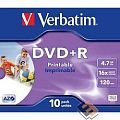 43508 Диски DVD+R Verbatim 16-x, 4.7 Gb, Printable (Jewel Case, 10шт.)