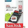 Micro SecureDigital 64GB SanDisk Ultra Class 10, UHS-I, R 140 МБ/с,  без адаптера SD