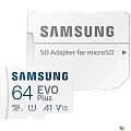 Micro SecureDigital 64GB Samsung Class 10 Evo Plus U1 (R/W 160 MB/s) + SD адаптер [MB-MC64SA/EU/CN]