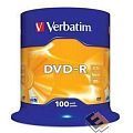 Verbatim  Диски DVD-R  4.7Gb 16-х, 100 шт, Cake Box (43549)
