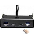 Exegate EX280448RUS Планка USB на переднюю панель Exegate U3H-619, 3,5", 2*USB3.0+2*TypeC, черная, подсоед-е к ма