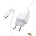 HOCO HC-32552 C72Q/ Сетевое ЗУ + Кабель Type-C 1m/ QC 3.0/ 1 USB/ Выход: 5V_9V_12V, 18W/ White
