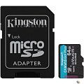 Micro SecureDigital 64GB Kingston Canvas Go Plus, UHS-I, U3, V30, A2, с адаптером