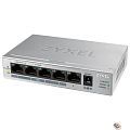 ZYXEL GS1005HP-EU0101F PoE+ коммутатор GS1005HP, 5xGE (4xPoE+), настольный, металлический, бесшумный, бюджет PoE 60 Вт
